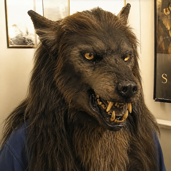 Wolf mask with movable jaw and ears